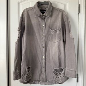 NWOT Fashion Nova Grey Distressed Denim Shacket